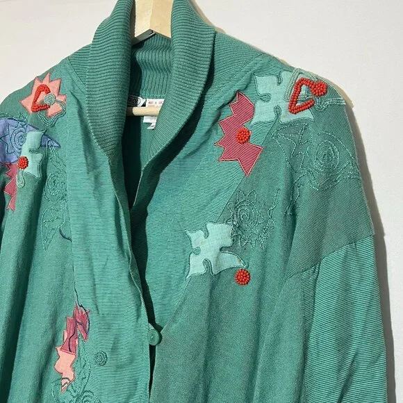 Vintage Marc D’alcy Sweater 80s Women’s Embroidery Embellished Size Small Green - Picture 7 of 12